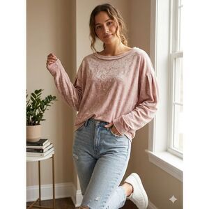 Free People We The Free In My Element Velour Oversized Top Dusty Rose Small